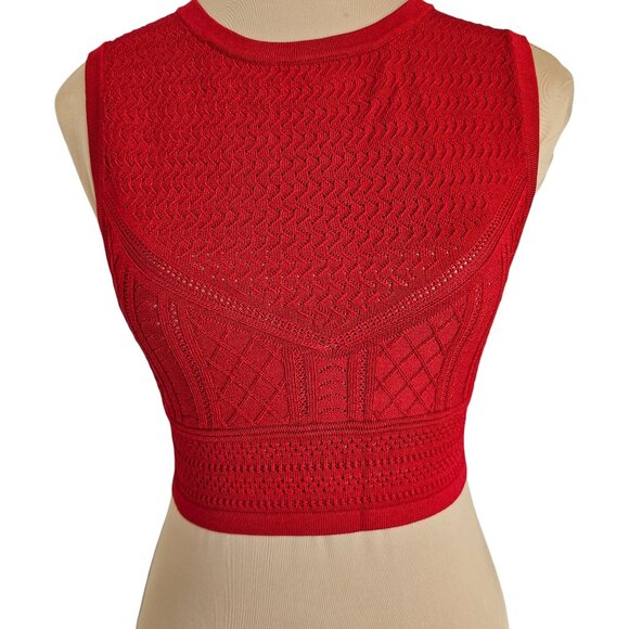 Babaton Aritzia Pontielle Tank Bright Red Eyelet Cropped Top Sz S - Picture 2 of 8